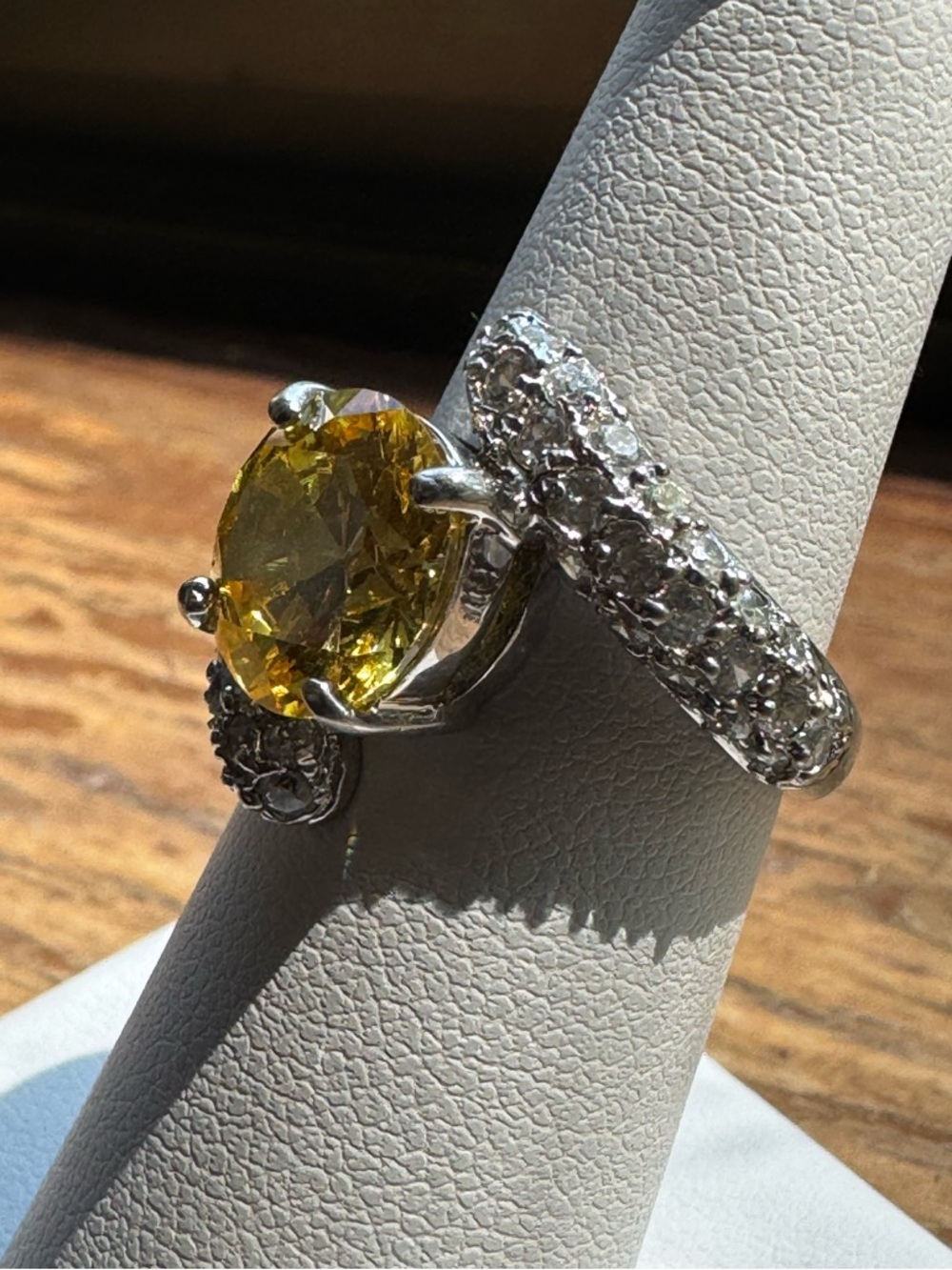 Sterling Silver 925 Yellow CZ Cocktail Ring Wave Band Size 6 - Picture 3 of 11